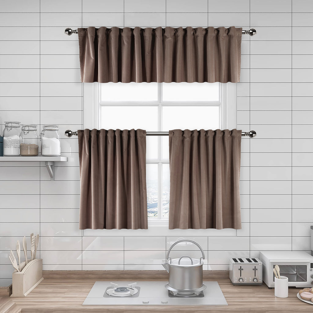 Matte Velvet Kitchen Valances Set of 3 - Beaver