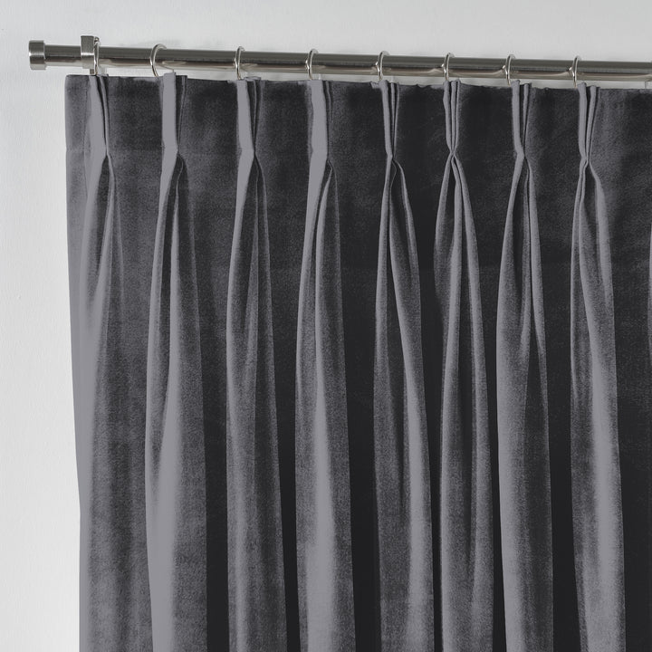 Shiny Velvet Pinch Pleated Curtain Single Panel - Silver