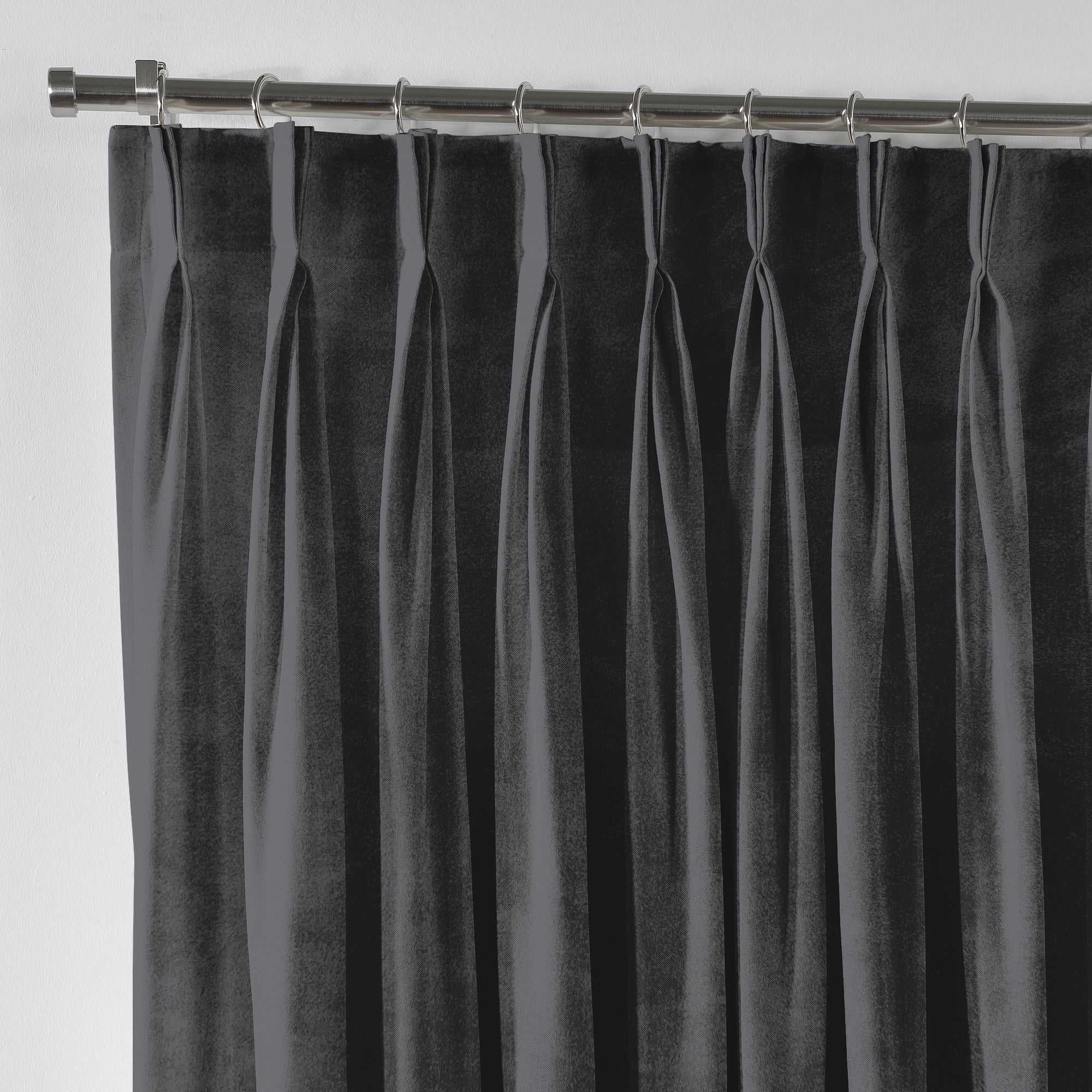 Shiny Velvet Pinch Pleated Curtain Single Panel - Grey