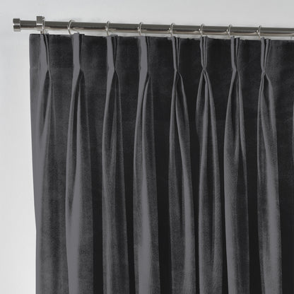 Shiny Velvet Pinch Pleated Curtain Single Panel - Grey