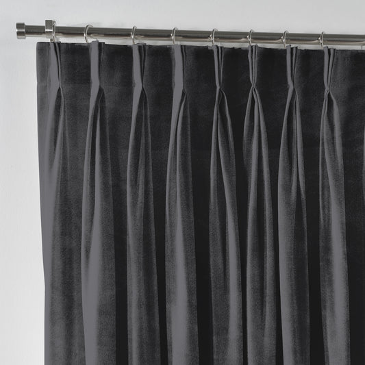 Shiny Velvet Pinch Pleated Curtain Single Panel - Grey
