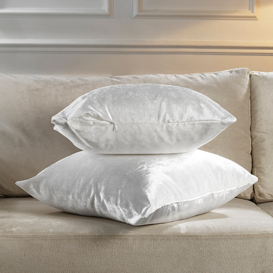 Shiny Velvet Cushion Covers Set of 2 Hidden Zipper - White