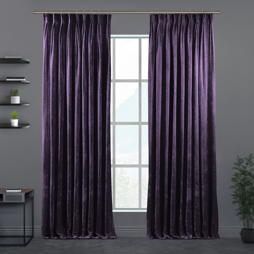 Shiny Velvet Pinch Pleated Curtain Single Panel - Mauve