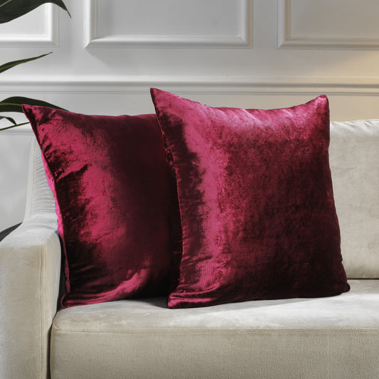 Shiny Velvet Cushion Covers Set of 2 Hidden Zipper - Ruby