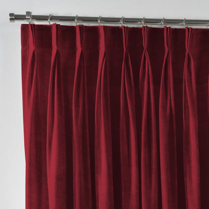 Shiny Velvet Pinch Pleated Curtain Single Panel - Ruby