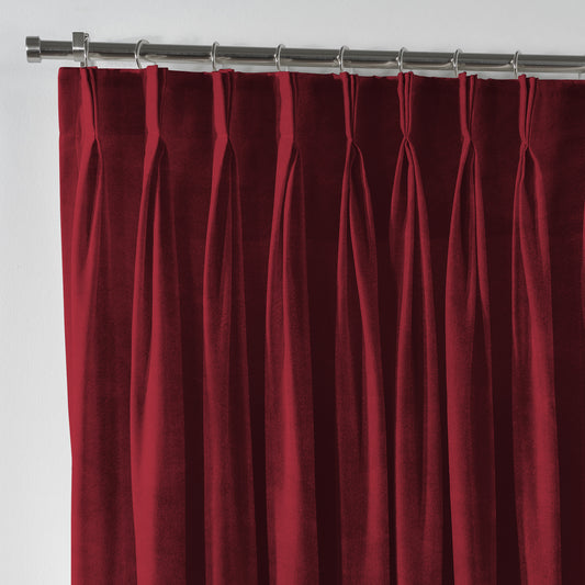 Shiny Velvet Pinch Pleated Curtain Single Panel - Ruby