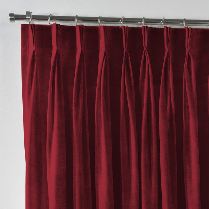 Shiny Velvet Pinch Pleated Curtain Single Panel - Ruby