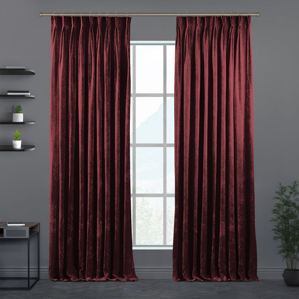 Shiny Velvet Pinch Pleated Curtain Single Panel - Mahogany