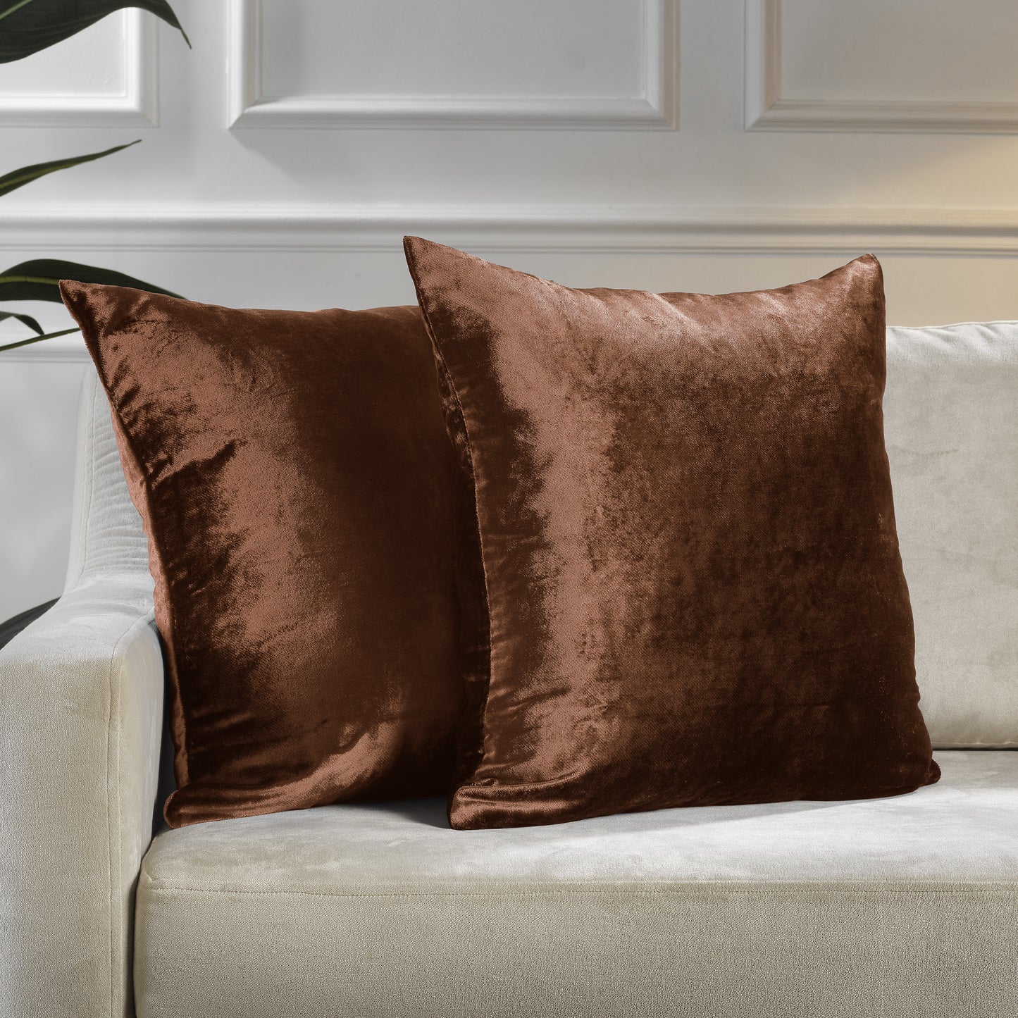 Shiny Velvet Cushion Covers Set of 2 Hidden Zipper - Burnt Orange