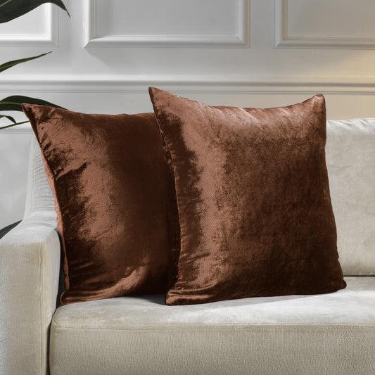 Shiny Velvet Cushion Covers Set of 2 Hidden Zipper - Burnt Orange