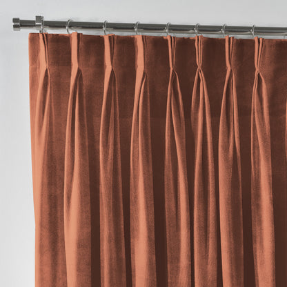 Shiny Velvet Pinch Pleated Curtain Single Panel - Burnt Orange