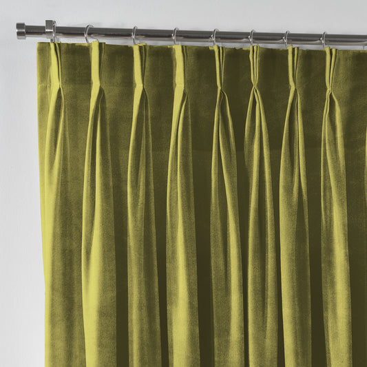 Shiny Velvet Pinch Pleated Curtain Single Panel - Lime