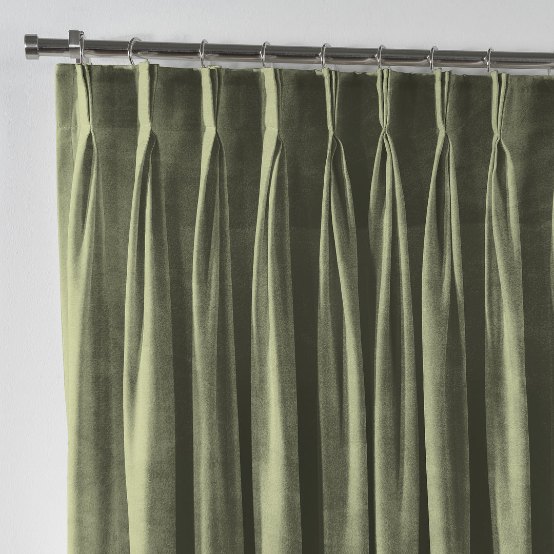 Shiny Velvet Pinch Pleated Curtain Single Panel - Olive Green