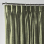 Shiny Velvet Pinch Pleated Curtain Single Panel - Olive Green