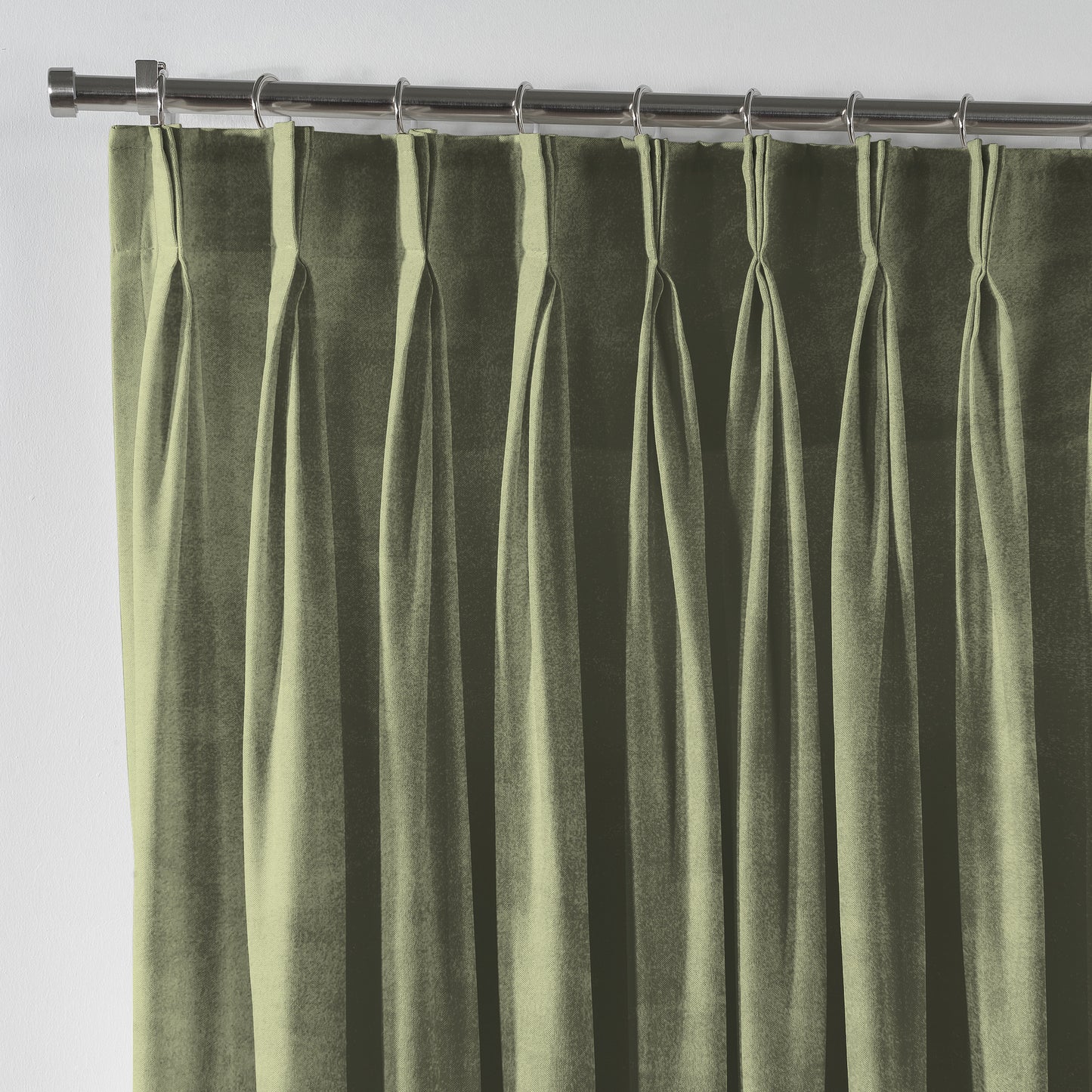 Shiny Velvet Pinch Pleated Curtain Single Panel - Olive Green