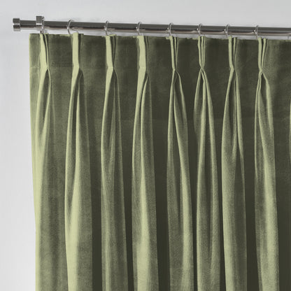 Shiny Velvet Pinch Pleated Curtain Single Panel - Olive Green
