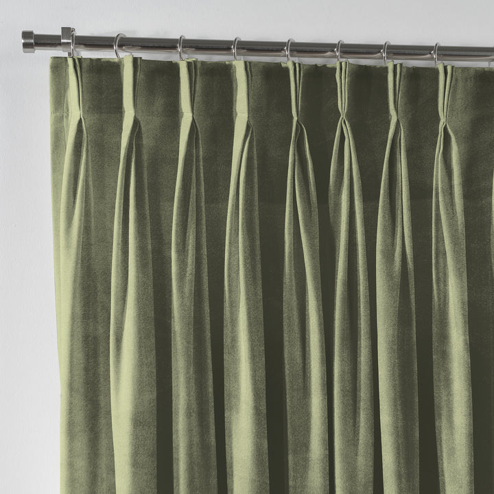 Shiny Velvet Pinch Pleated Curtain Single Panel - Olive Green