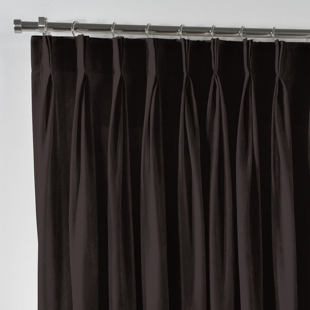 Shiny Velvet Pinch Pleated Curtain Single Panel - Mocha