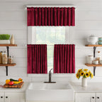 Shiny Velvet Kitchen Valances Set of 3 - Ruby