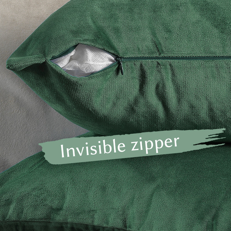 Matte Velvet Cushion Covers Set of 2 Hidden Zipper - Bottle Green