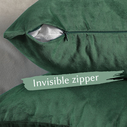 Matte Velvet Cushion Covers Set of 2 Hidden Zipper - Bottle Green