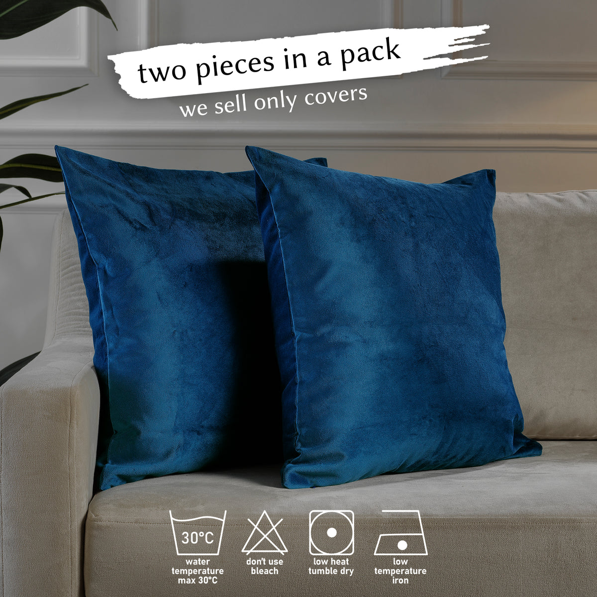 Matte Velvet Cushion Covers Set of 2 Hidden Zipper - Prussian