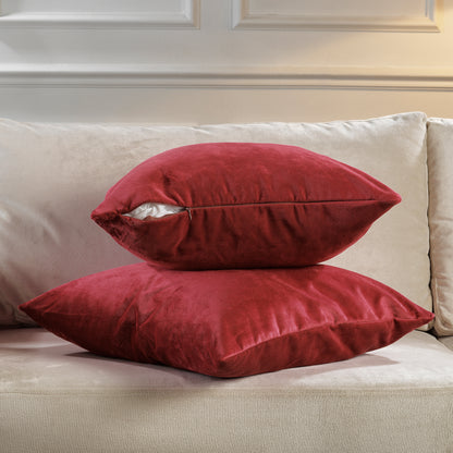 Matte Velvet Cushion Covers Set of 2 Hidden Zipper - Barn Red