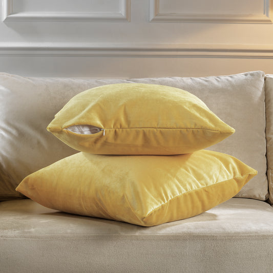 Matte Velvet Cushion Covers Set of 2 Hidden Zipper - Lemon