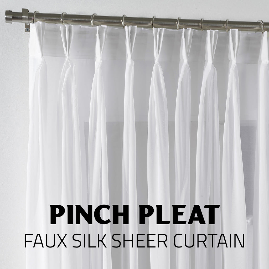 Sheer Silk Crepe Pinch Pleated Curtain Single Panel - White