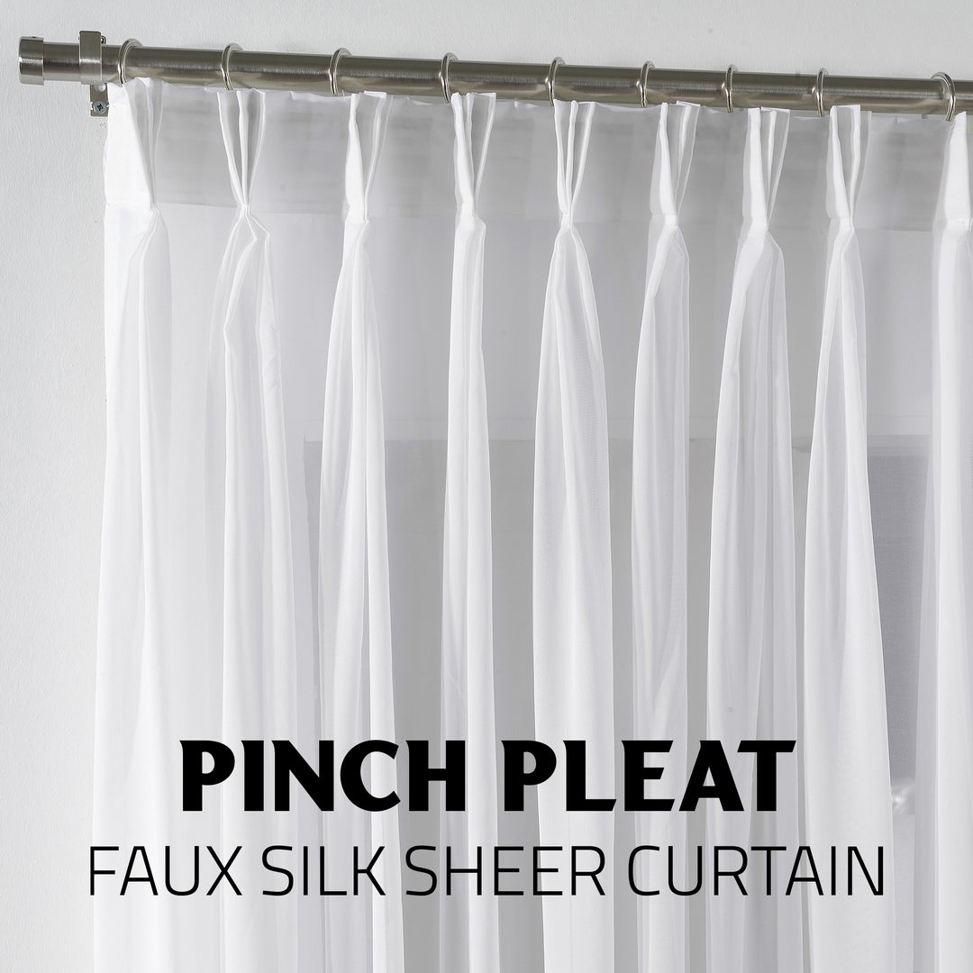 Sheer Silk Crepe Pinch Pleated Curtain Single Panel - White