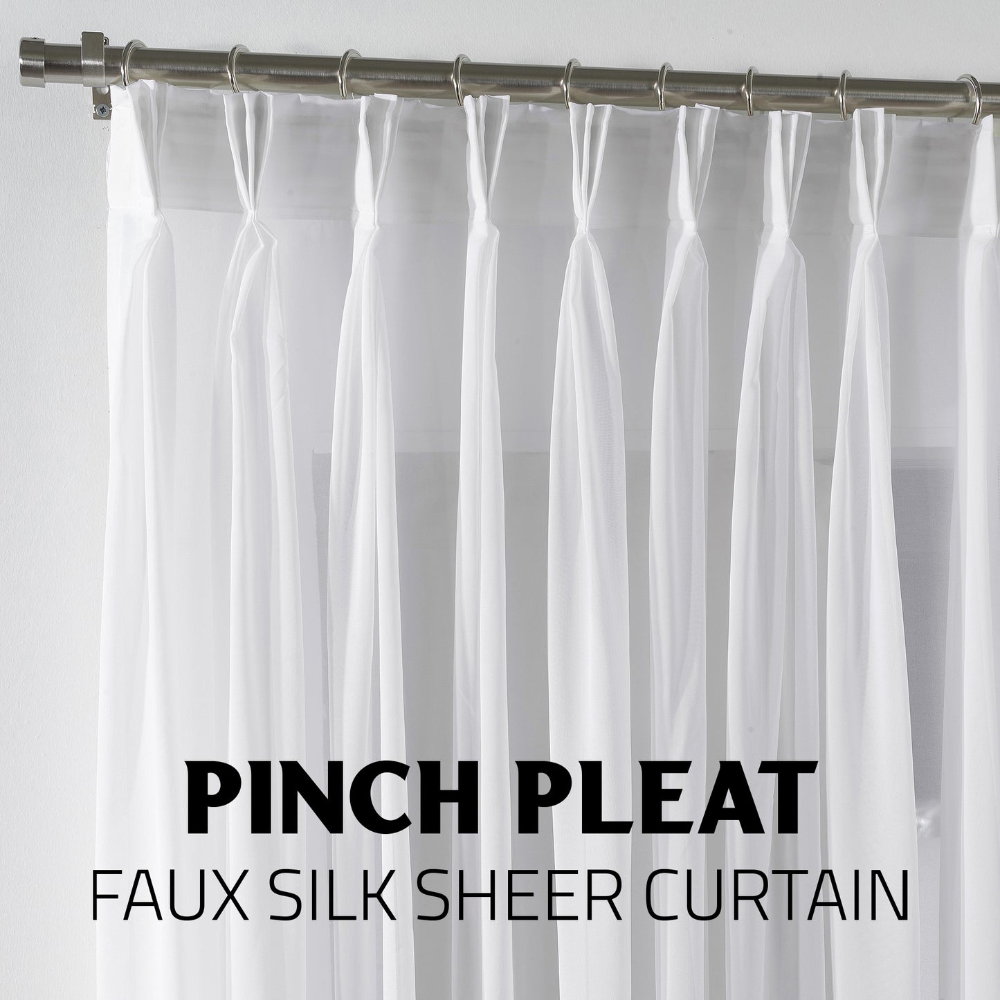 Sheer Silk Crepe Pinch Pleated Curtain Single Panel - White