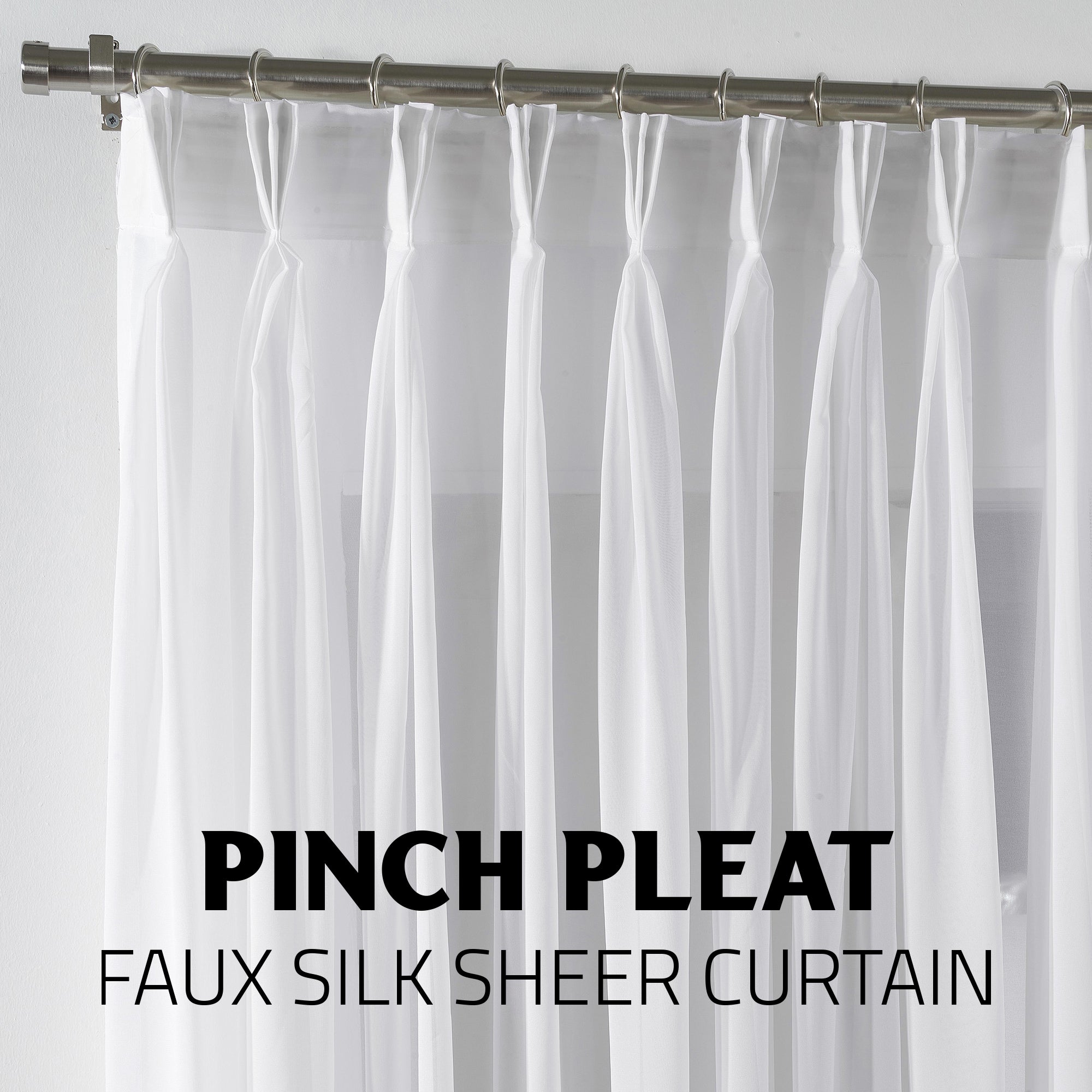 Sheer Silk Crepe Pinch Pleated Curtain Single Panel - White