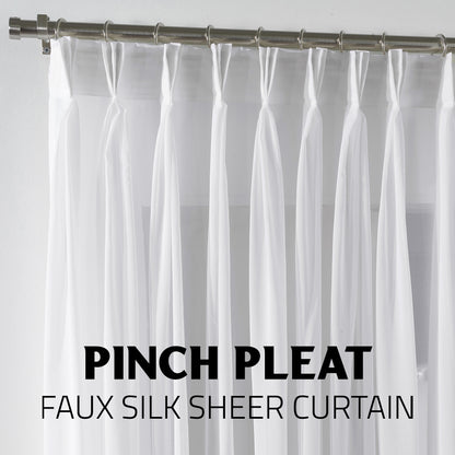 Sheer Silk Crepe Pinch Pleated Curtain Single Panel - White