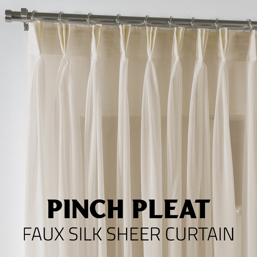 Sheer Silk Crepe Pinch Pleated Curtain Single Panel - Beige