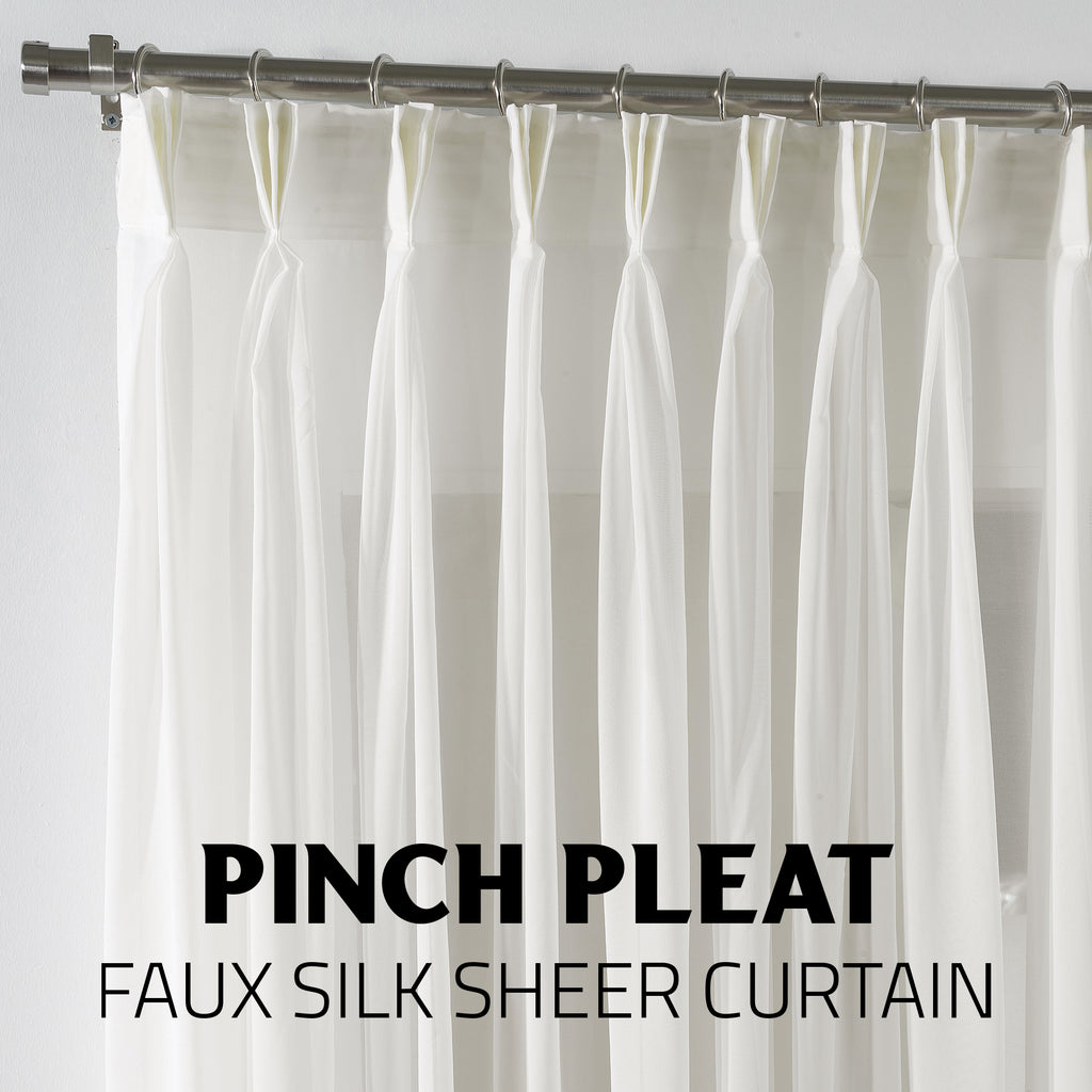 Sheer Silk Crepe Pinch Pleated Curtain Single Panel - Ecru