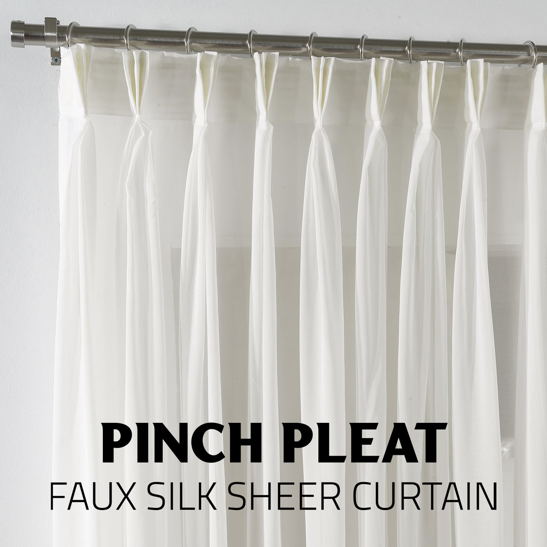 Sheer Silk Crepe Pinch Pleated Curtain Single Panel - Ecru