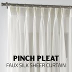 Sheer Silk Crepe Pinch Pleated Curtain Single Panel - Ecru