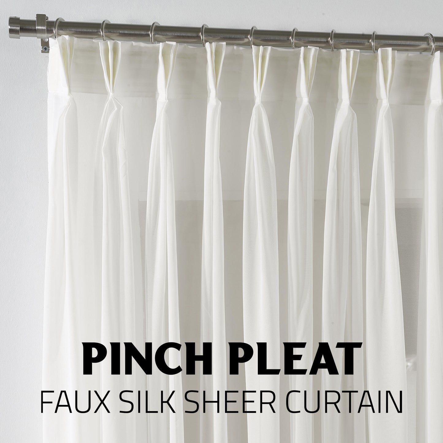 Sheer Silk Crepe Pinch Pleated Curtain Single Panel - Ecru