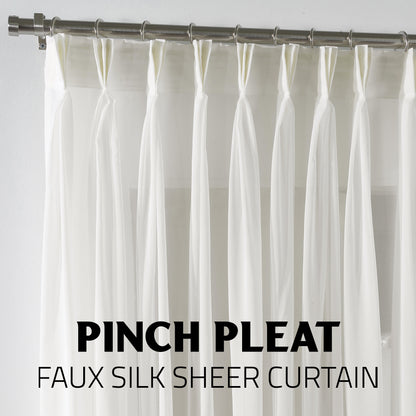 Sheer Silk Crepe Pinch Pleated Curtain Single Panel - Ecru
