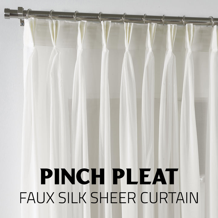 Sheer Silk Crepe Pinch Pleated Curtain Single Panel - Ecru