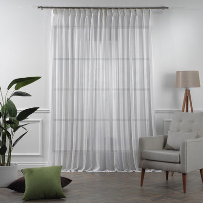Sheer Silk Crepe Pinch Pleated Curtain Single Panel - White