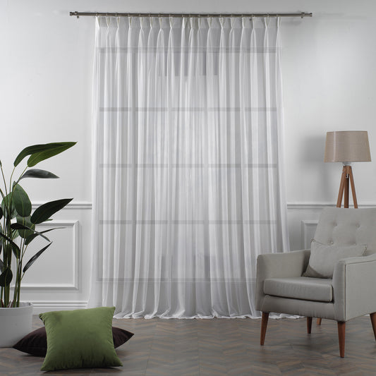 Sheer Silk Crepe Pinch Pleated Curtain Single Panel - White