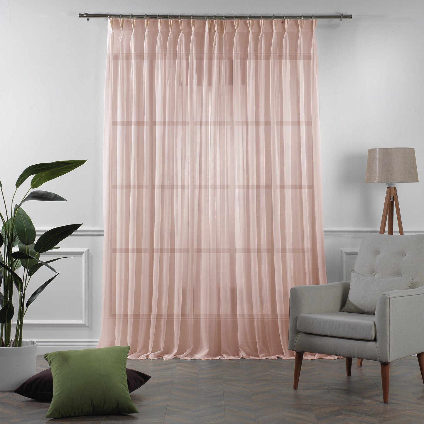 Sheer Silk Crepe Pinch Pleated Curtain Single Panel - Pink