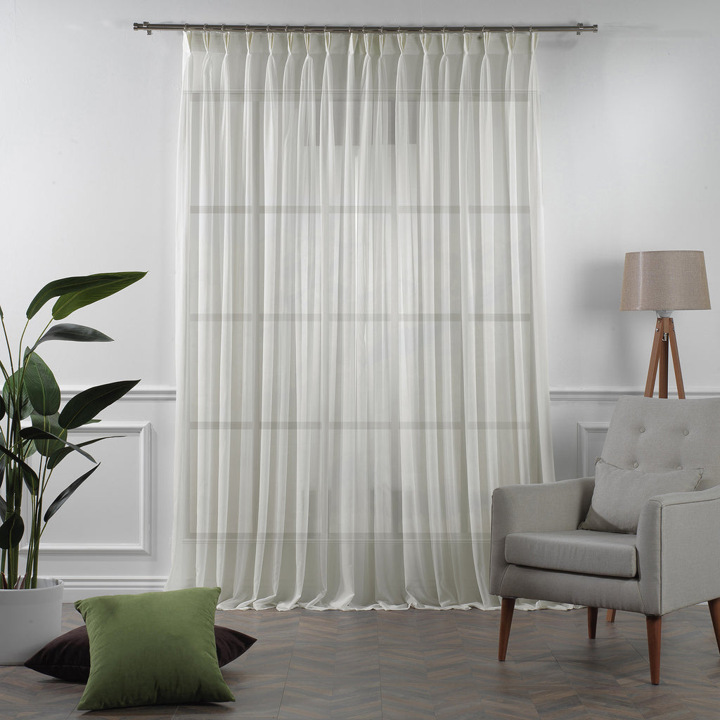 Sheer Silk Crepe Pinch Pleated Curtain Single Panel - Ecru