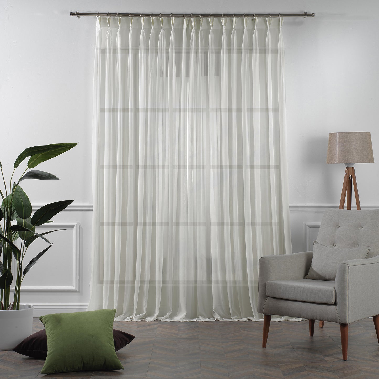 Sheer Silk Crepe Pinch Pleated Curtain Single Panel - Ecru