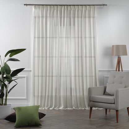 Sheer Silk Crepe Pinch Pleated Curtain Single Panel - Ecru