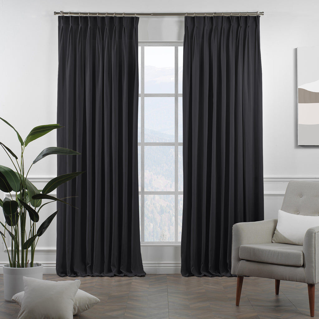 Linen Texture Pinch Pleated Curtain Single Panel - Anthracite