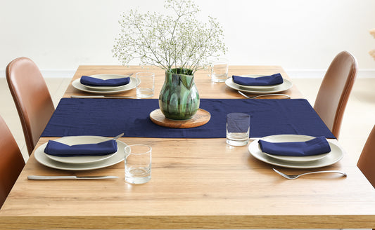 Linen Texture Tablecloths, Tabletop & Napkins - Navy Blue