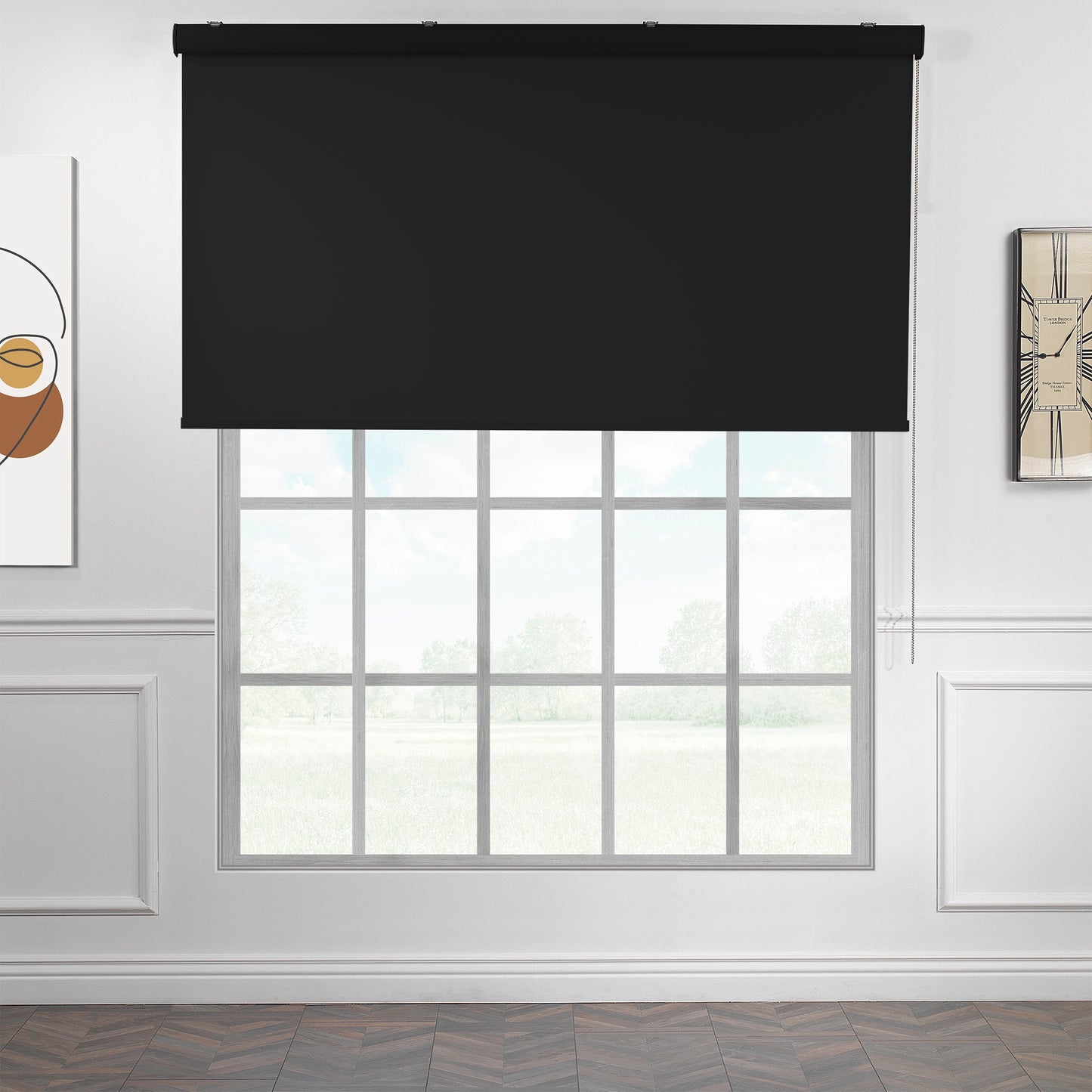 Metallic Cord loop Roller Blind Blackout & Room Darkening Window Shades - Black
