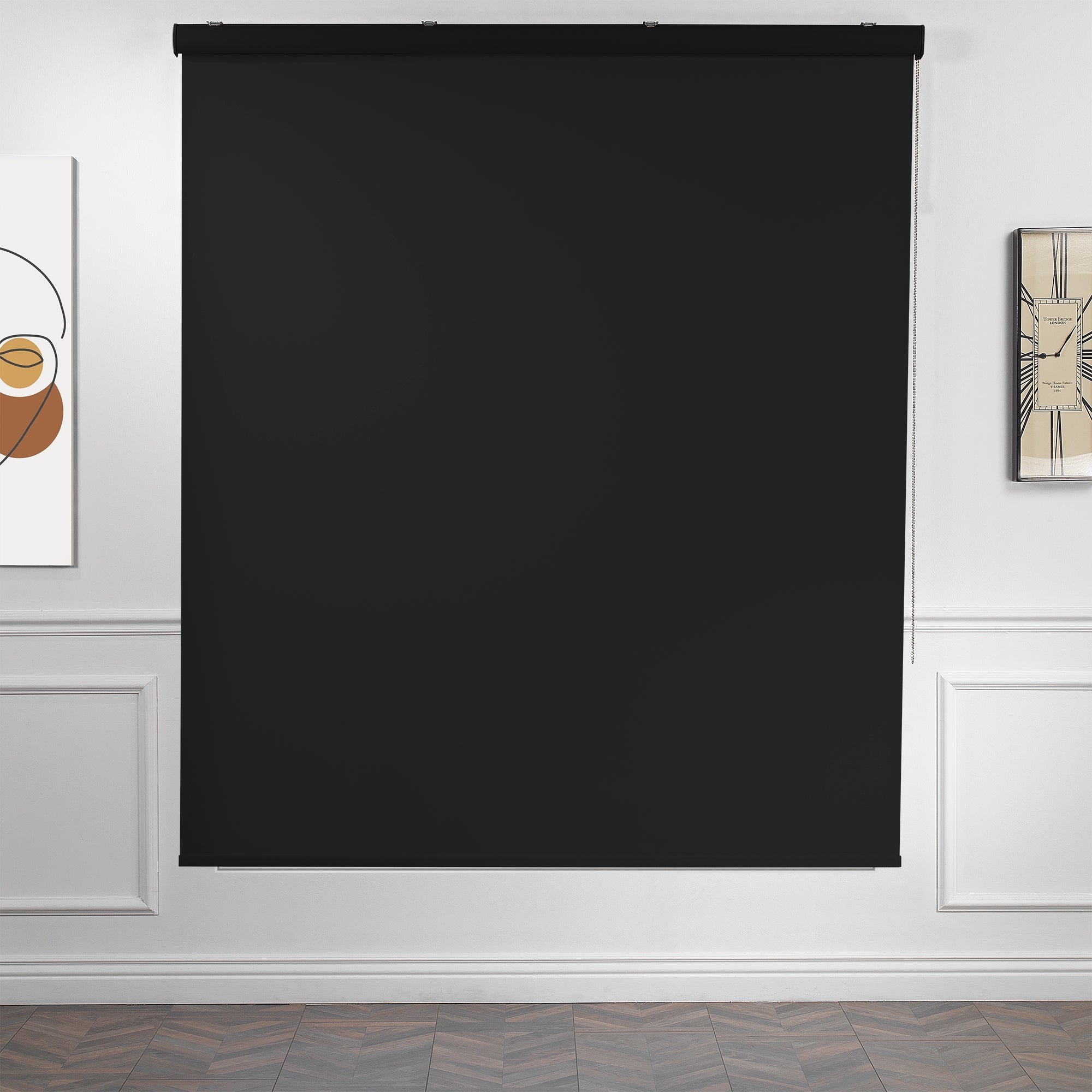 Metallic Cord loop Roller Blind Room Darkening & Blackout Window Shades - Black